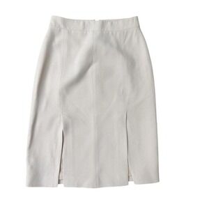 Alexander McQueen Nude Beige Tailored Midi Skirt Front Slits Italy IT42 Designer